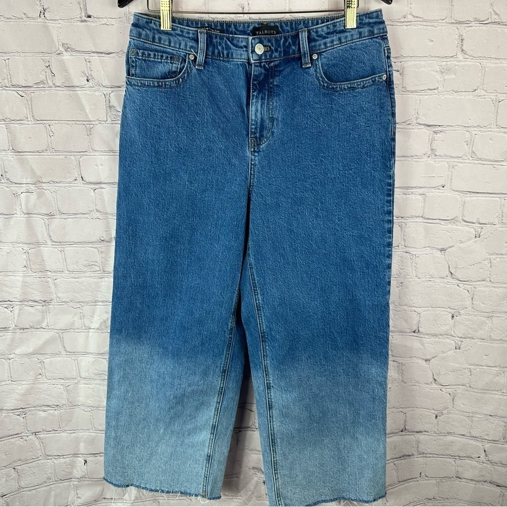 Talbots wide leg crop denim Jeans Gradient Effect sz 10 boho casual stretch